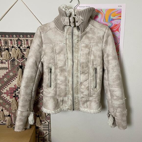 y2k style mango shearling moto jacket | size XS - Picture 4 of 7